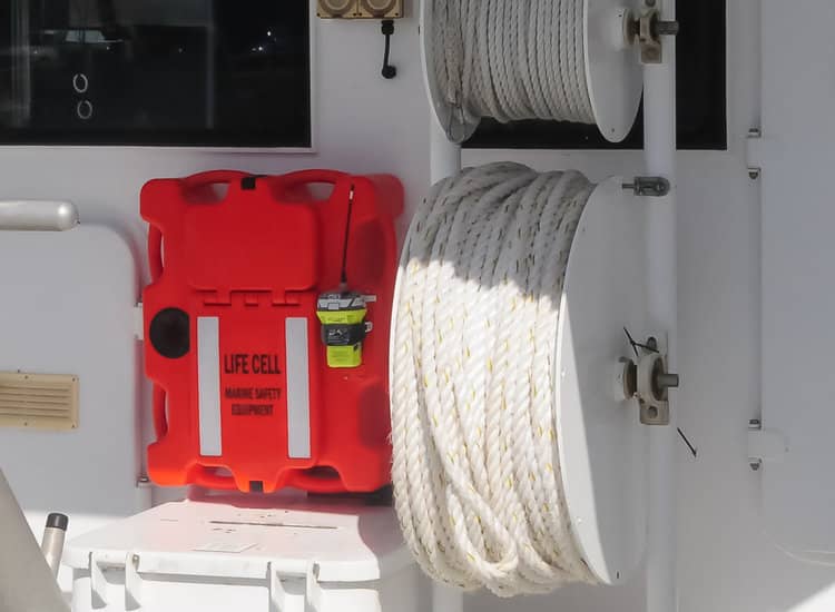 A life cell is attached to the side of a boat LIFECELL products