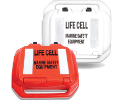 A red and white life cell marine safety equipment LIFECELL products