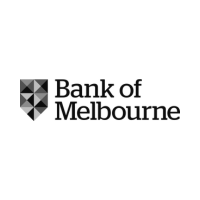 Bank of Melbourne logo, a navy blue shield symbolizing Melbourne's architecture and Victoria's state colour.