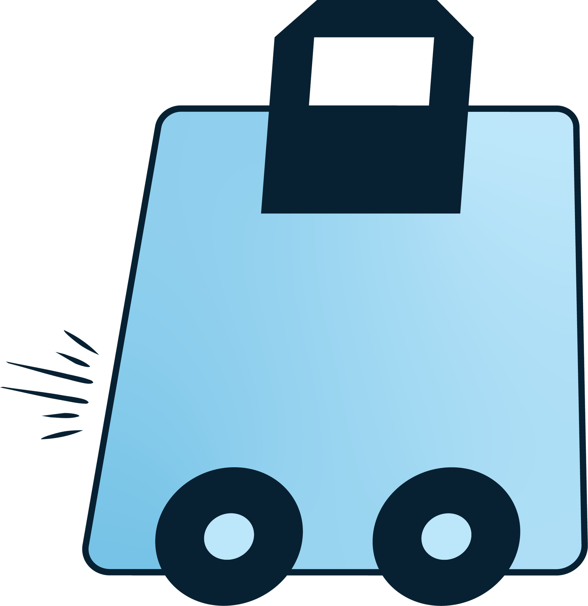 A blue suitcase with wheels and a handle on a white background.