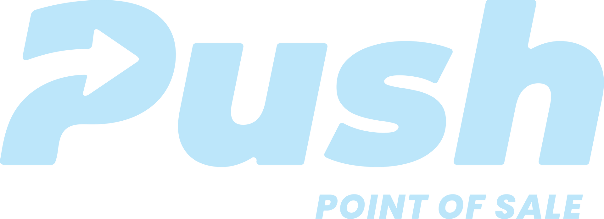 A blue logo for push point of sale on a white background.