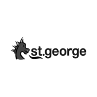 St. George logo, a bold red and white stylized cross, symbolizing strength and reliability as part of the Westpac Group.