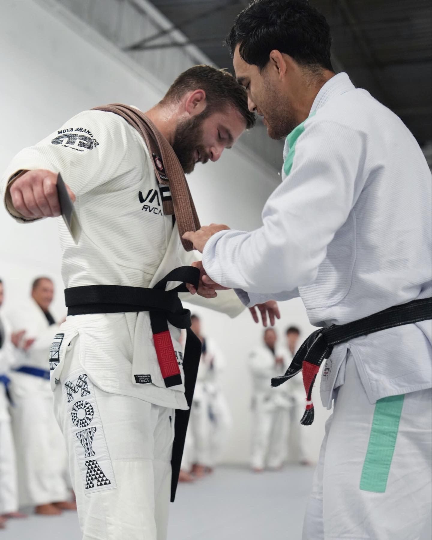 Students drilling takedown balance at Breathe Jiu Jitsu in Yaphank, NY to build coordination.