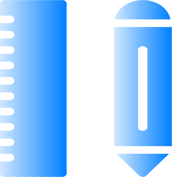 A blue ruler and a blue pencil on a white background.