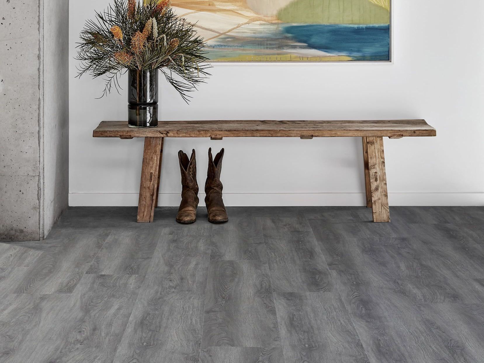 Bench On A Dark Grey Floor - Tony Di Milia Flooring