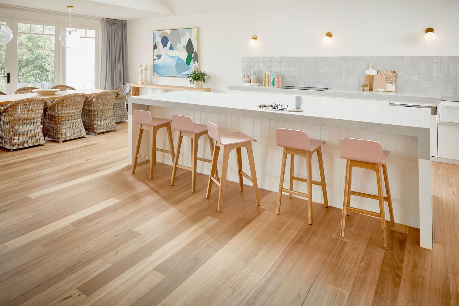 Pink Bar Chairs In A Kitchen - Tony Di Milia Flooring