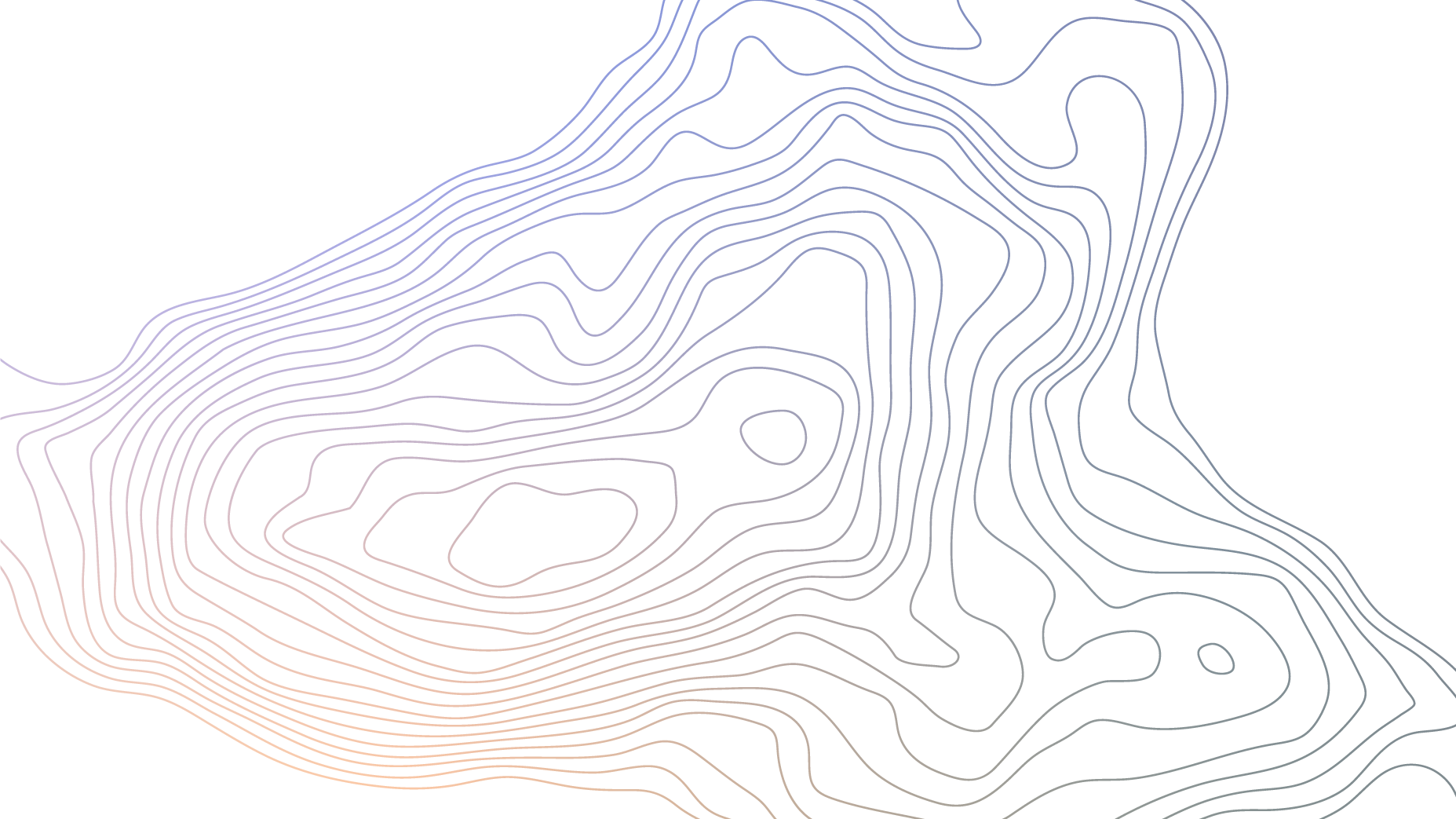 Topographical map with contour lines, varying in shades of blue and orange.