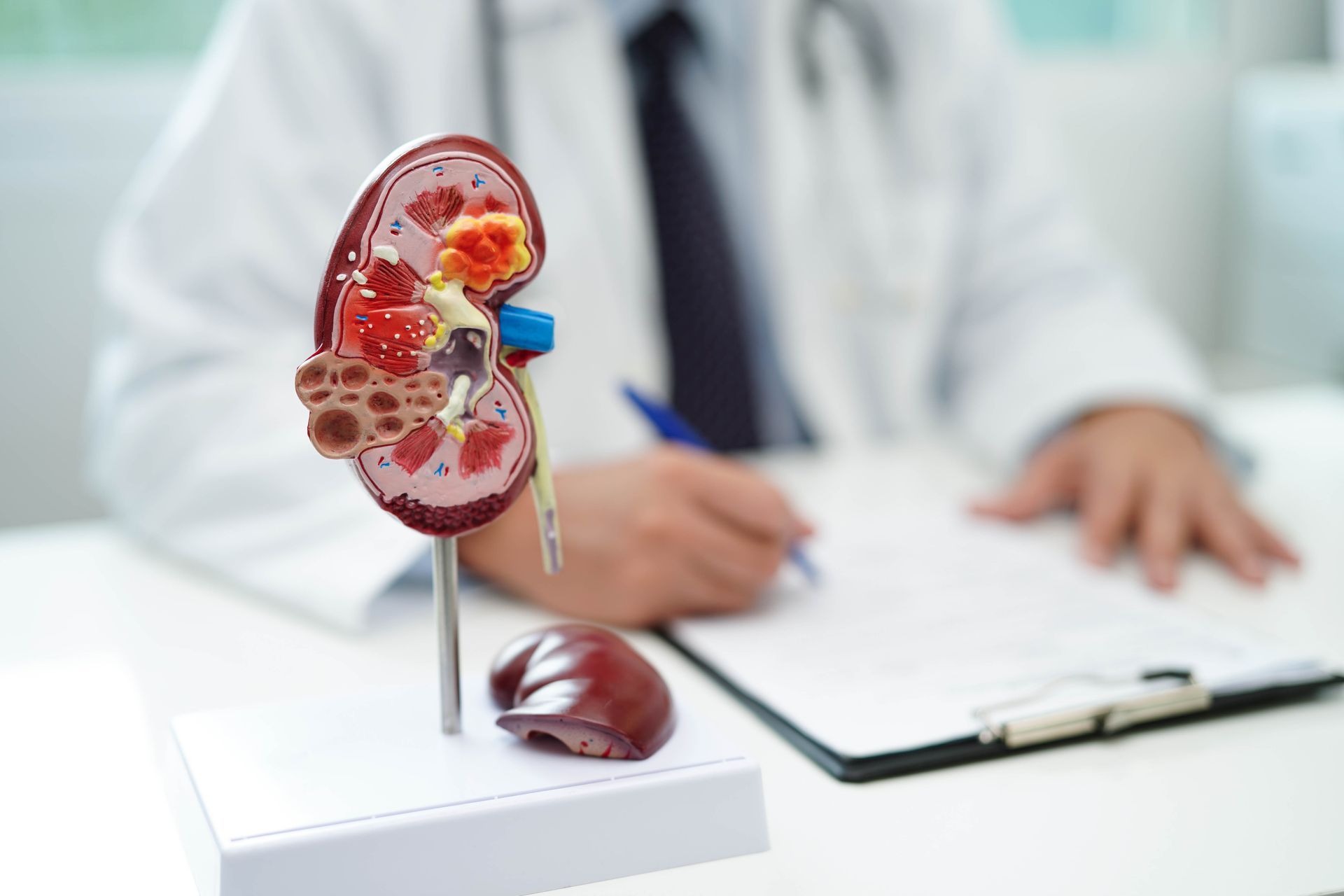 A Doctor At A Desk With A Medical Model — URO - Urology Specialists in Double Bay, NSW