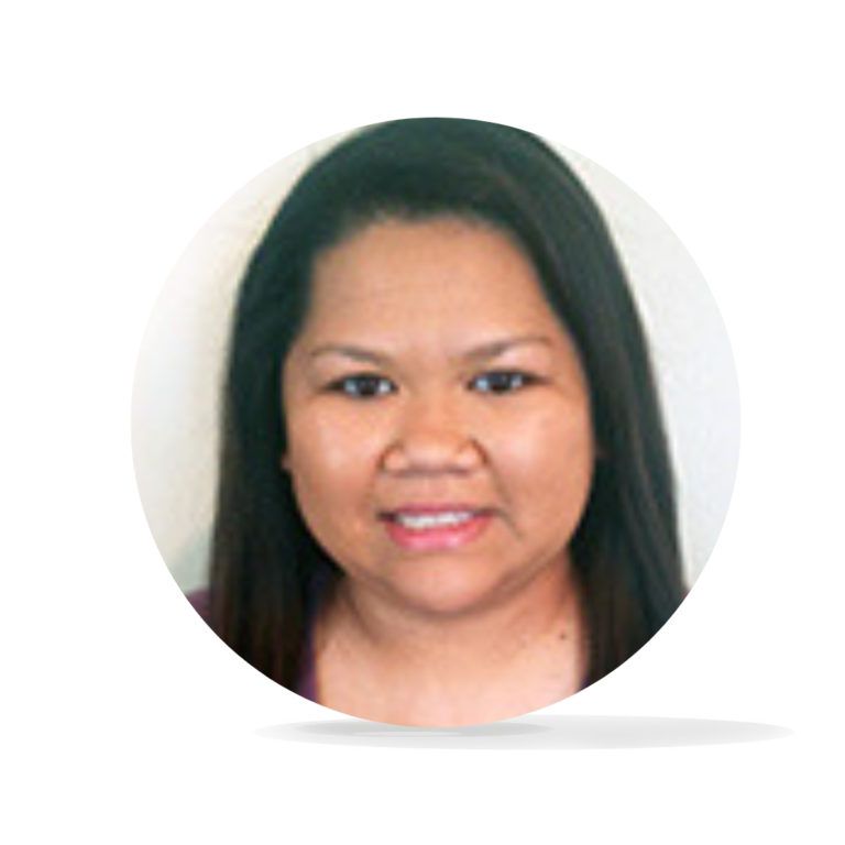 Woman with long dark hair, smiling, in a circular frame.