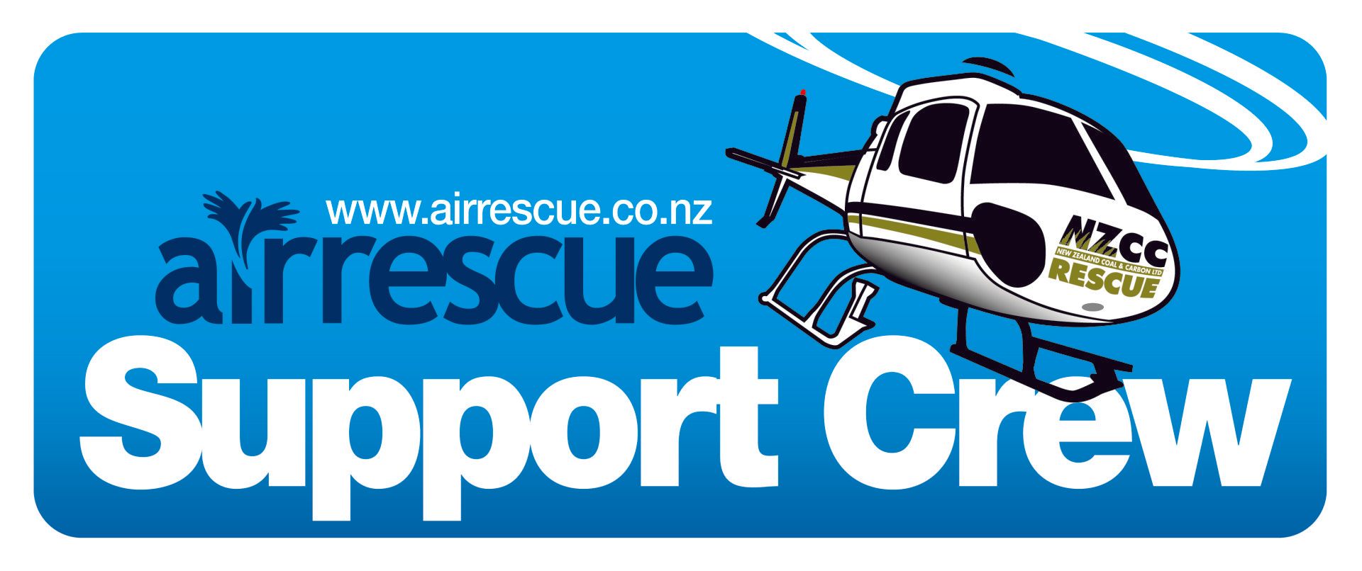 An airrescue support crew logo with a helicopter on it