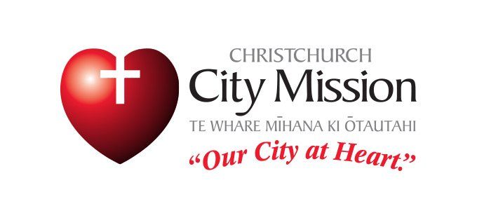 The logo for christchurch city mission is a red heart with a cross on it.