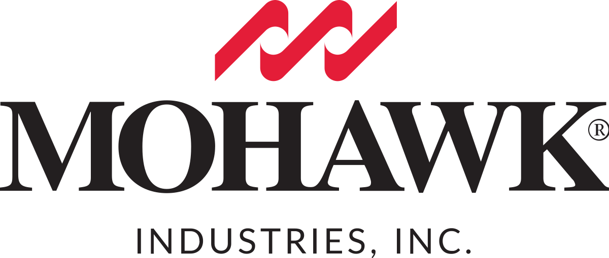 The logo for mohawk industries inc. is red and black.