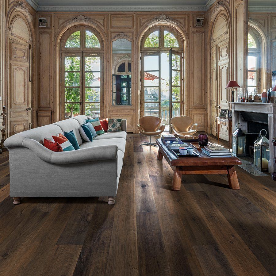 A living room with a couch and a coffee table