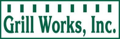 The logo for grill works inc. is green and white