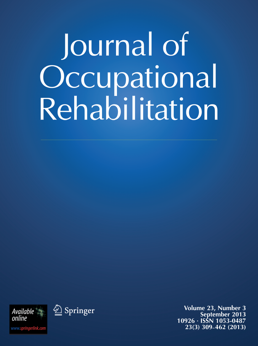 The cover of the Journal of Occupational Rehabilitation, Volume 23, Number 3, September 2013, with a solid blue background.