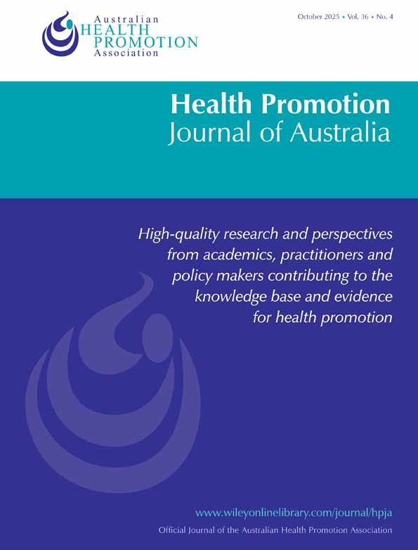 Cover of the Health Promotion Journal of Australia, featuring the Australian Health Promotion Association logo.