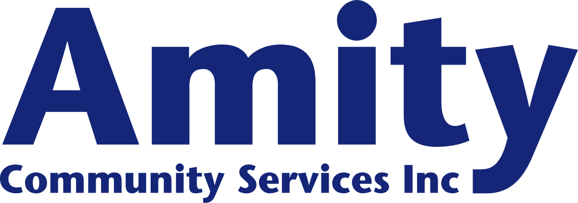 The dark blue logo for Amity Community Services Inc.