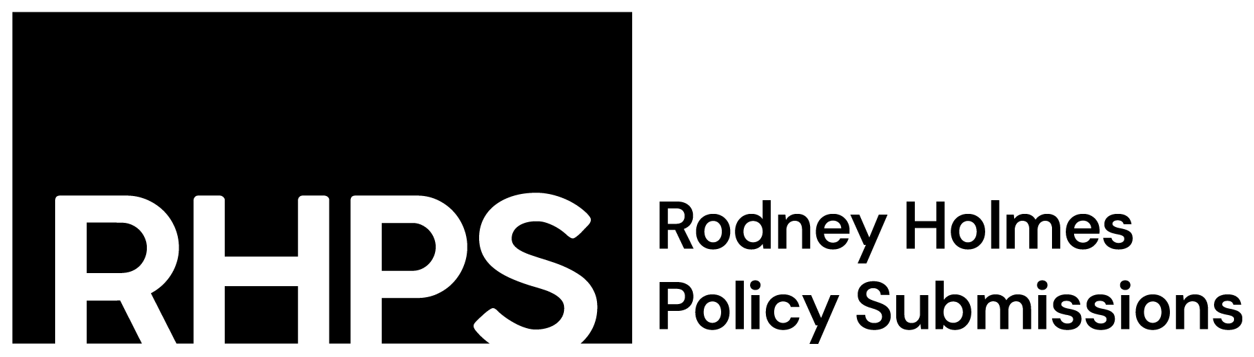 Logo for Rodney Holmes Policy Submissions featuring the letters RHPS in white text on a black rectangular background.