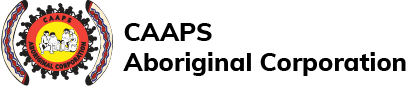 The CAAPS Aboriginal Corporation logo features a circular emblem with a yellow center and text beside it.