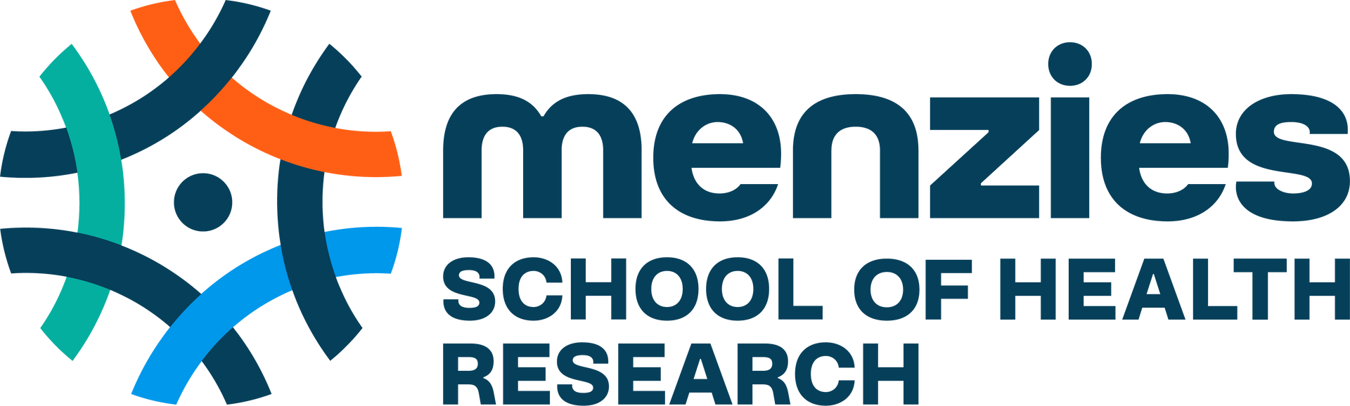 Logo for Menzies School of Health Research featuring a circular, multi-colored interlaced design next to the company name.