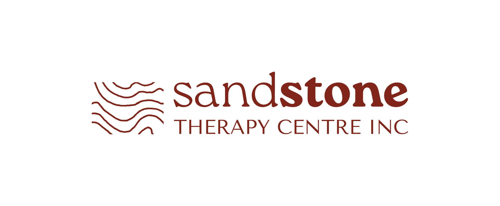 Logo for Sandstone Therapy Centre Inc, featuring a brown stylized rock-strata icon beside the brand name in brown text.