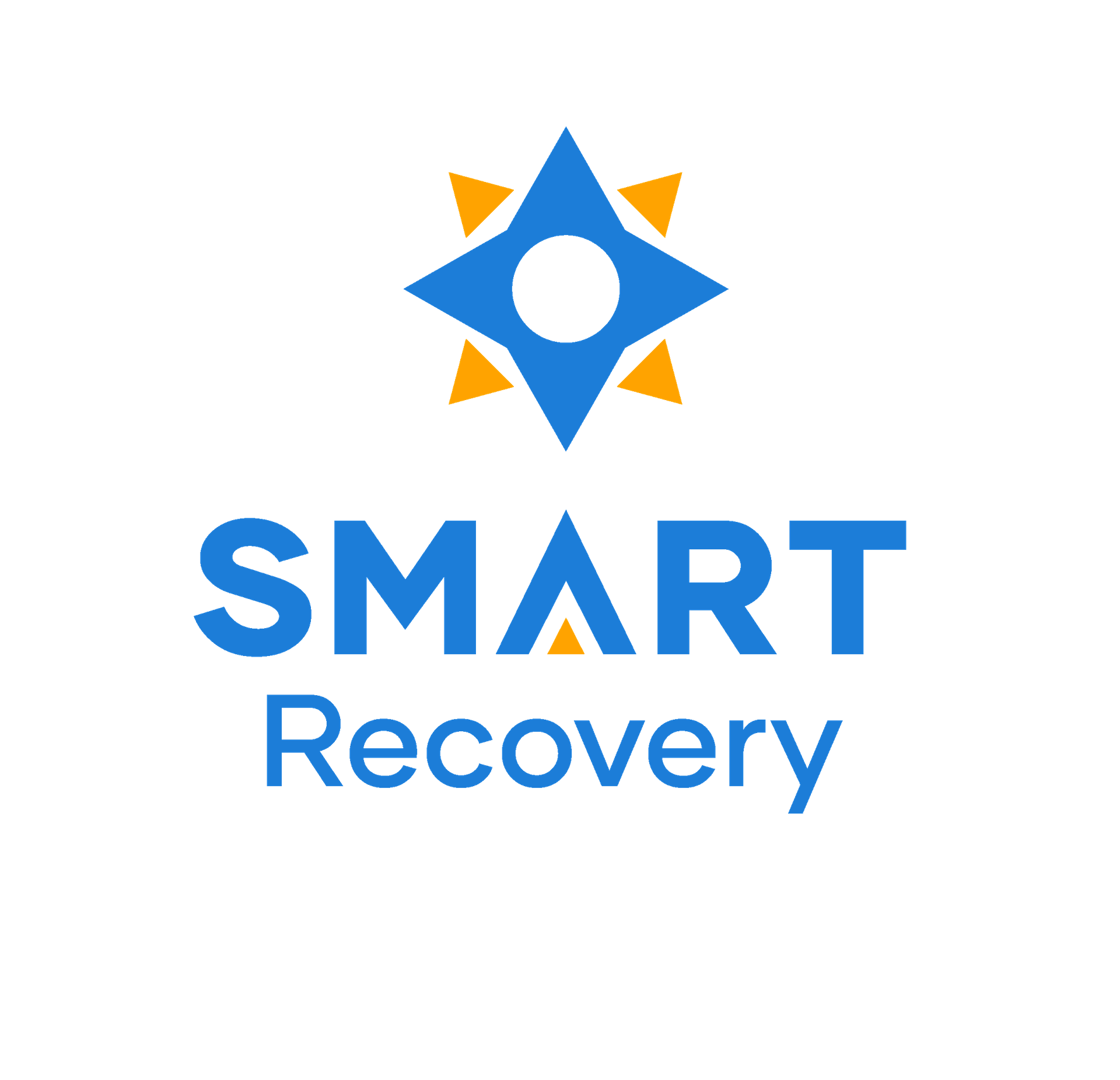 A blue and yellow logo for SMART Recovery featuring a stylized star with a circular center above blue text.