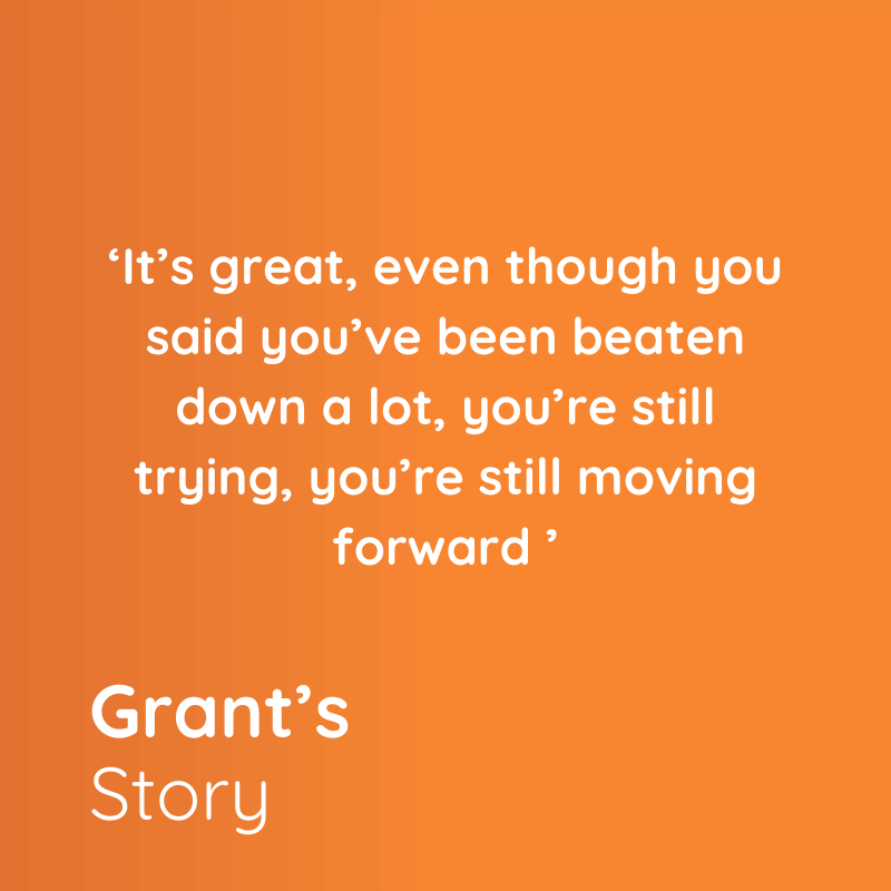 An orange background with a quote from grant 's story