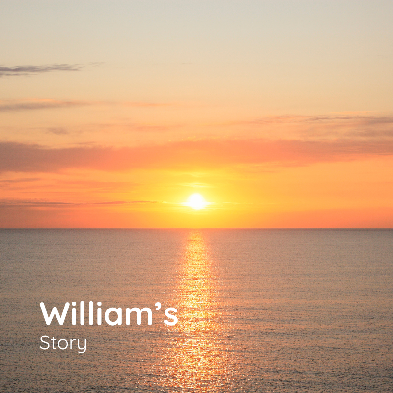 A picture of a cloudy sky with the words william 's story written on it.