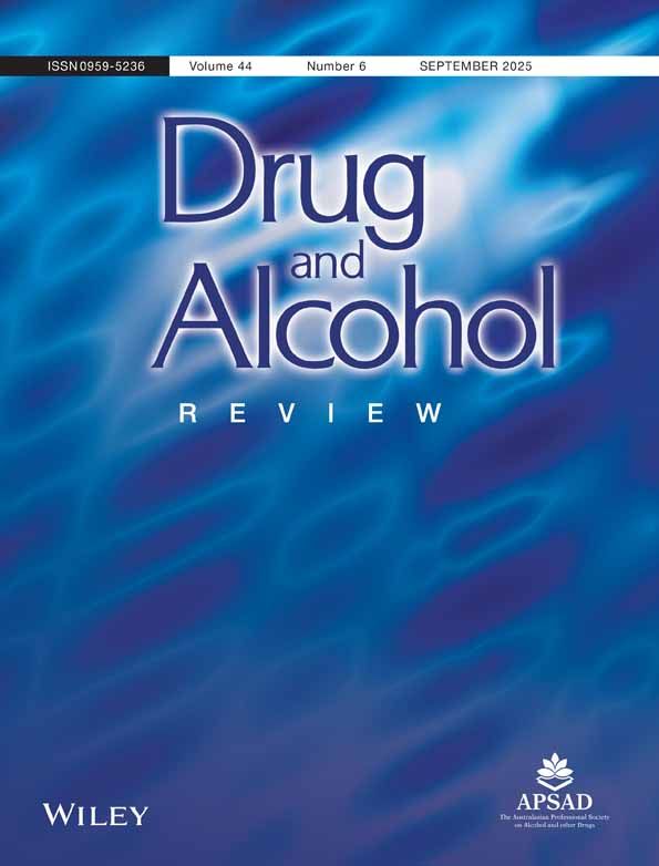 The cover of the journal Drug and Alcohol Review, showing the title against a blue, abstract liquid-like background.