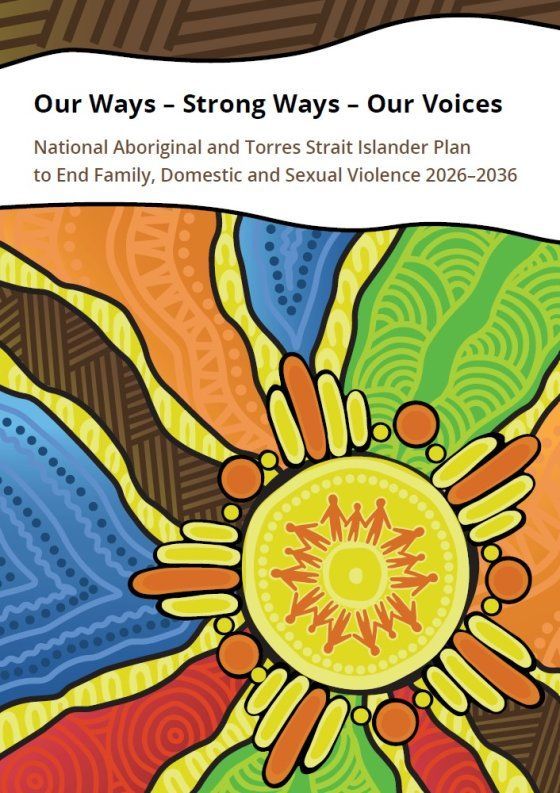 Title card for the Aboriginal and Torres Strait Islander Plan to End Family, Domestic and Sexual Violence 2026-2036.