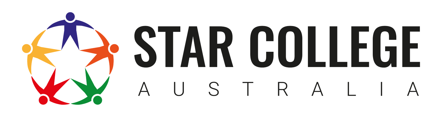 The logo for star college australia is a colorful logo with people holding hands around a star.