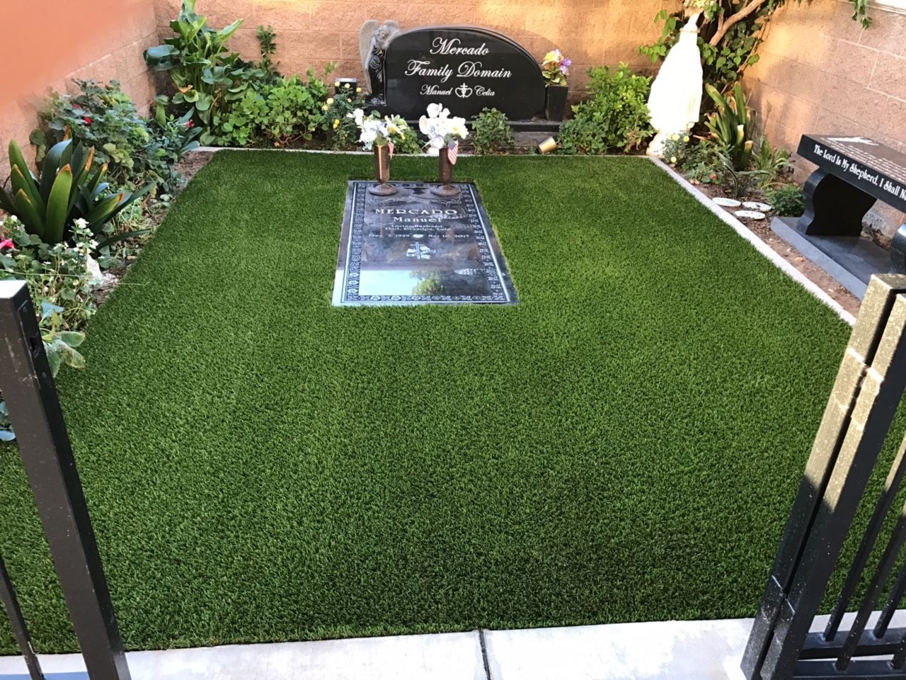 artificial grass on cemetery plot