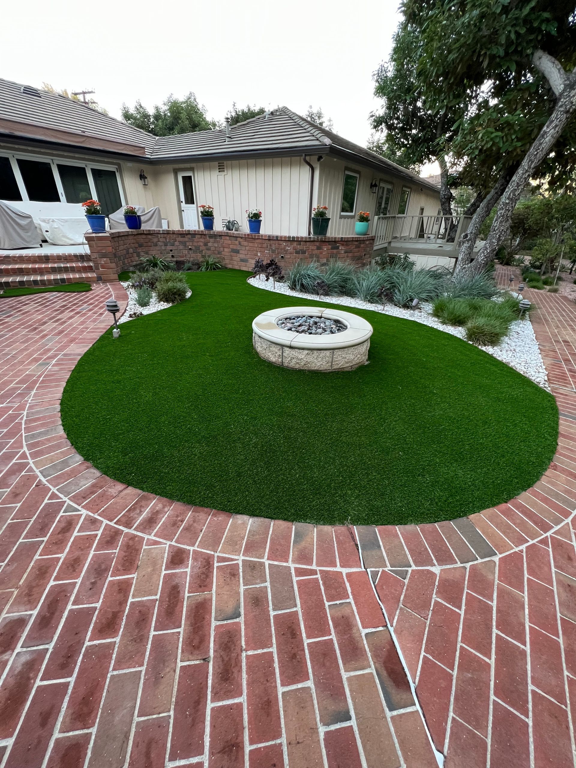 artificial grass around sitting area