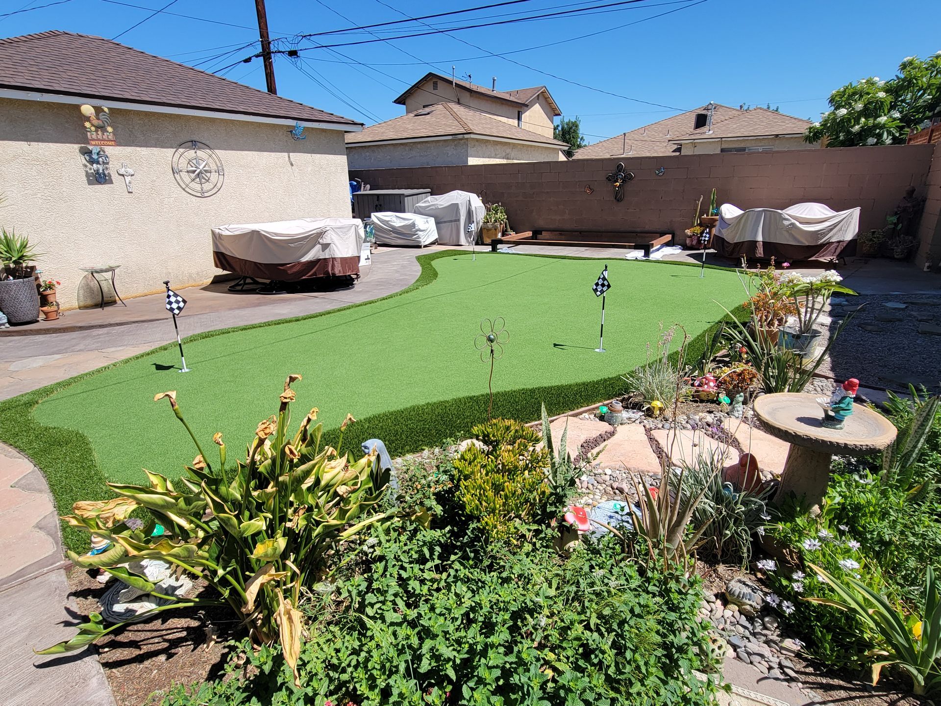 back yard small  artificial putting green
