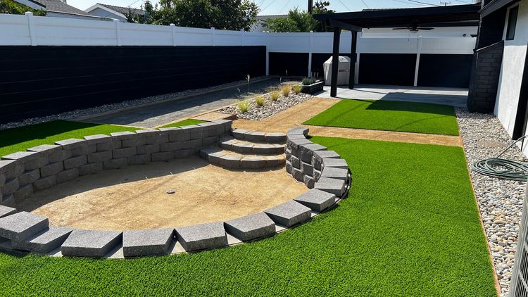 artificial grass, block, and decomposed granite