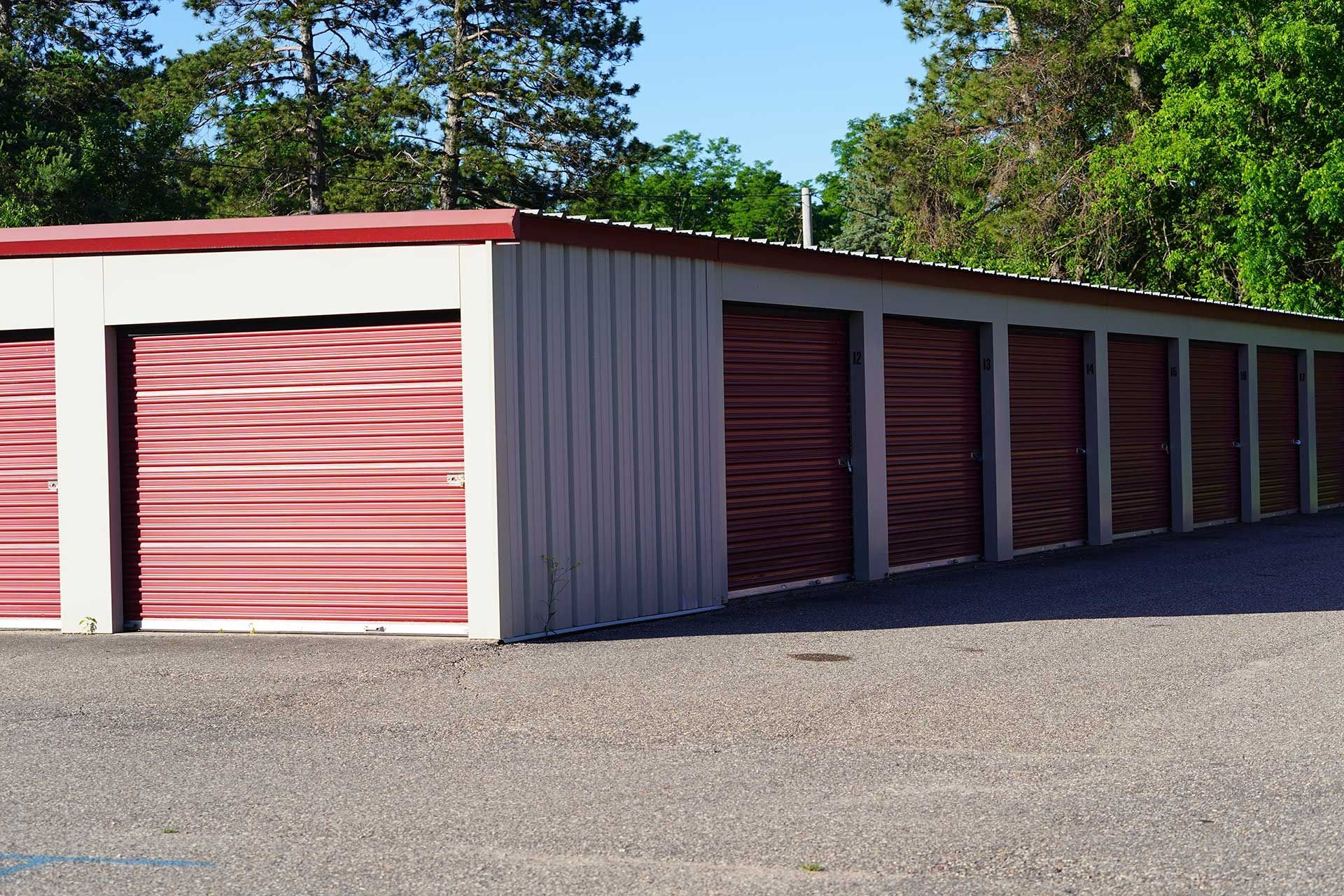 Red storage units are used for the community to store items. 
