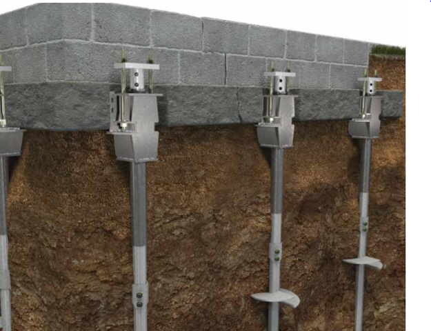 helical piers holding up a foundation