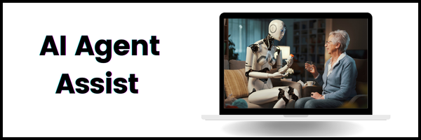 A computer screen shows a man talking to a robot.