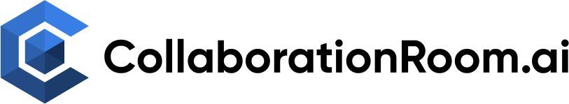 A logo for collaboration room.ai with a blue cube on a white background.