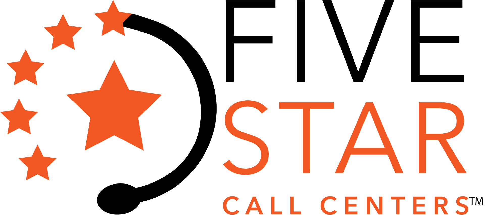 A logo for five star call centers with a star and a microphone