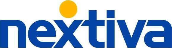A blue nextiva logo with a yellow circle in the middle