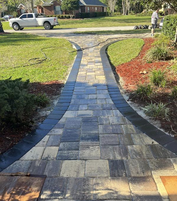 concrete paver walkway to match driveway