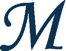 Dark blue, stylized letter 