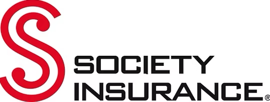 The logo for society insurance is red and black on a white background.