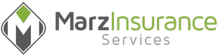 A logo for marz insurance services with a green diamond in the middle.