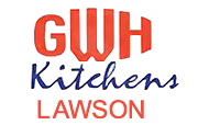 The gwh kitchens logo is red and blue on a white background.