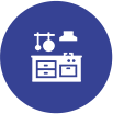 A kitchen icon in a blue circle on a white background.