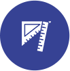 A blue circle with a ruler and a triangle in it.