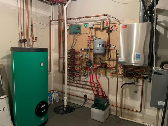 A boiler system in a mechanical room