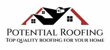 Logo for Potential Roofing. Features a black and red house icon with text "Potential Roofing" and tagline.